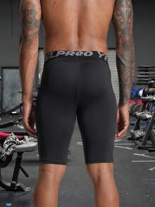 1pc Men's Sports Boxer Briefs, Black Casual Workout Running Shorts With Single Pocket - Black - View 3