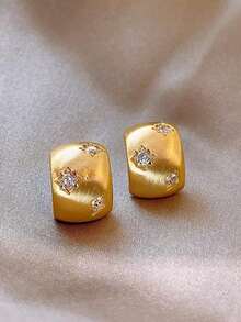 1pair Simple French Metal Bead Design Vintage Personalized Fashion Easeful Matte Texture Stud Earrings Women's Daily Life, Date And Commuting - Yellow Gold - View 2