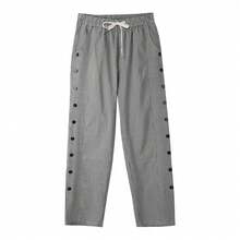 Women's Casual Long Trousers, Striped And Button Print, Patchwork Style, For Autumn - Black - View 12