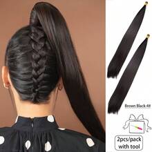 2 pièces/paquet (avec outil) Extensions de cheveux au crochet droits de 24 pouces, fibres synthétiques résistantes à haute température pour tresses au crochet. Conçu pour un tressage facile avec des cheveux longs et droits, convient pour la décoration de cheveux de la Coupe du monde - Multicolore - Voir 10