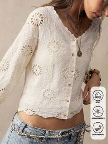 Áo khoác cardigan đi biển phong cách Boho màu trắng - Cổ chữ V, viền ren, kiểu kimono mùa hè cho kỳ nghỉ tại khu nghỉ dưỡng nhiệt đới. - Màu be - Xem 4