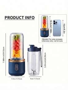 LEVIATECH 1pc Portable Mini Rechargeable Juicer Cup, Multi-Function Juice Blender, Shake Cup - Double Cup - View 3