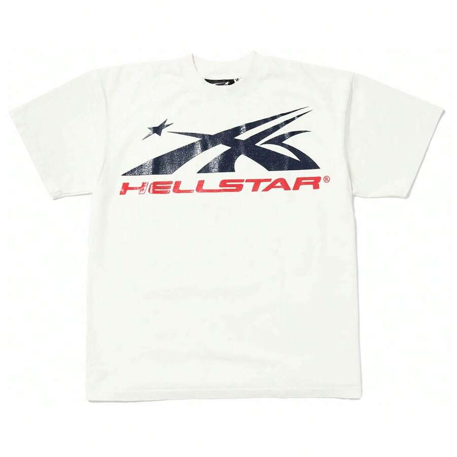 HELLSTAR Men's Sport Star Logo Graphic Oversized T-Shirt, Casual Cotton Short Sleeve Tee - White and Red - View 1