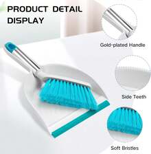 NACENA Handheld Dustpan And Broom Set – Mini Compact Brush Combo For Desktop, Sofa, Car & Kitchen Crumbs Small Cleaning Tool With Stiff Bristles, Blue - Blue - 查看 5