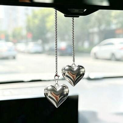 1pcExquisite,Creative Silvery Heart-Shaped Car Pendant For Hanging Decoration On Women'S Car Rearview Mirrors