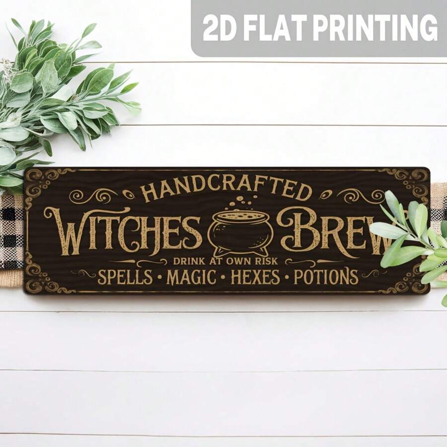 1 Stück 2D flaches ländliches Stil "Hexentrank, Genuss auf eigene Gefahr" Eisenschild - Vintage Wanddekoration Horror, geeignet für Wohnzimmer, Schlafzimmer, Küche, Veranda - Eisenmaterial mit Hexenbrau-Text und Warnaufkleber, Größe 10x40,64cm, 2D flach, vorgebohrte Löcher wie gezeigt - Mehrfarbig - Übersicht 1