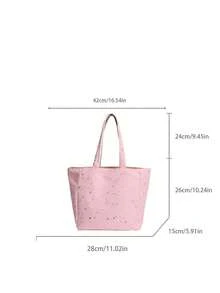 1 pieza Bolso de hombro reversible con estampado floral y estrella, de estilo casual y ligero. Correa cómoda, gran capacidad, plegable. Adecuado para escuela, viajes, compras, citas, regalo. Apto para mujeres, adolescentes, estudiantes universitarias, oficina, universidad, trabajo, transporte, exterior, viajes. - Rosa - Ver 3