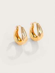 Altistry 1 paire de boucles d'oreilles créoles élégantes et simples avec un design géométrique asymétrique pour un usage quotidien et décontracté pour les femmes - Or jaune - Voir 1
