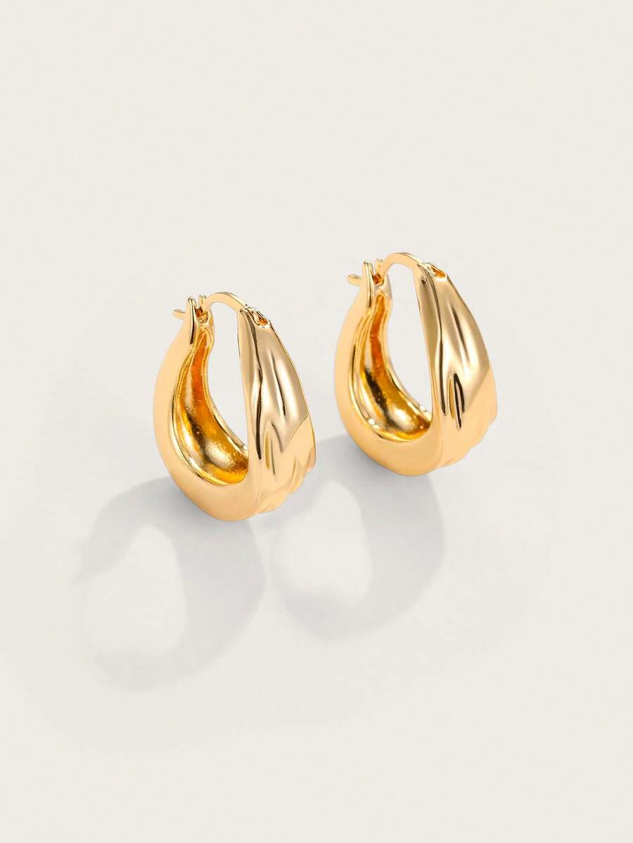 Altistry 1 paire de boucles d'oreilles créoles élégantes et simples avec un design géométrique asymétrique pour un usage quotidien et décontracté pour les femmes - Or jaune - Voir 1