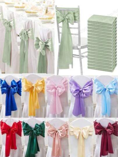 10pcs Satin Chair Back Bow Ribbons, Silk Wedding Chair Bow Sash, Silk Dining Chair Waist Bow Decor Ribbons, Suitable For Home Reception, Kitchen Dining Room, Banquet, Birthday, Baby Shower, Bridal Shower, Hotel Party And Other Occasions Chair Decoration.