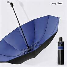 New Large Windproof Umbrella, 125cm/49.2inch Diameter, Dual-Color, Comes With Leather Case, 10 Ribs Reinforced Frame, Suitable For 2-3 People Family Outing, Multi-Person Use - Multicolor - View 11