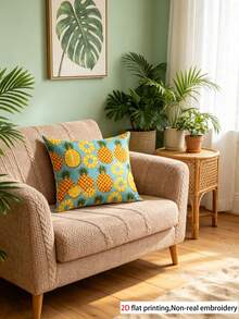 1PC Soft Short Plush Throw Pillow Cover, 45*45 Cm Pineapple Pattern, Ideal For Living Room, Bedroom, Office Decor (Pillow Insert Not Included), Stylish Pineapple Print Pillow Cover | Pineapple Pattern | Durable Decorative Pillows - Multicolor - View 6