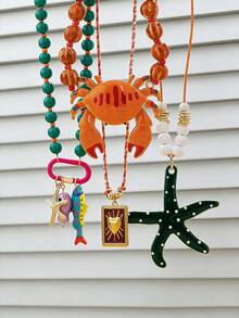 Conjunto de collar de playa estilo bohemio de verano para mujer, collar de cuentas coloridas con dijes de cangrejo, pez y estrella, accesorios de conjunto de collar estilo bohemio de vacaciones - Multicolor - View 10