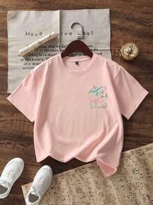 2pcs Tween Girls' Casual Funny Print Crew Neck Short Sleeve T-Shirt, Summer Top - White - View 3