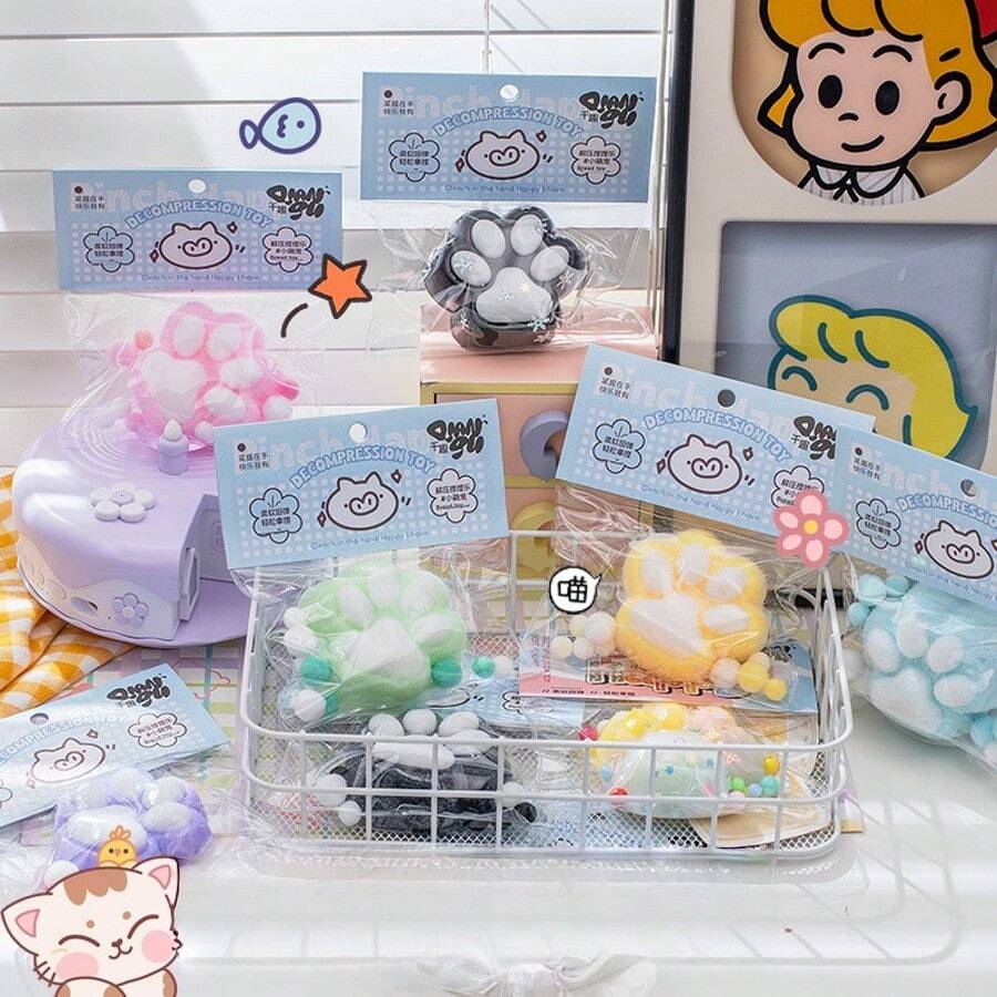 1 pieza Juguete de apretón de peluche con forma de pata de gato, juguete antiestrés de rebote lento con forma de pata de gato - Multicolor - Ver 1