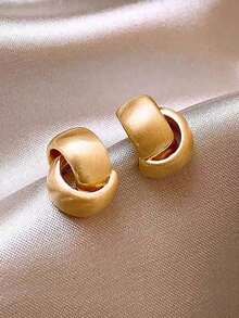 1pair Simple French Metal Bead Design Vintage Personalized Fashion Easeful Matte Texture Stud Earrings Women's Daily Life, Date And Commuting - Yellow Gold - View 5