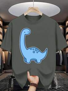 Dinosaur Cartoon Print Men's U-Neck-Shirt, With A Fun And Cute Design, Suitable Spring, Summer, And Autumn, Young People Who Love Retro And Casual Styles - Orange - View 11
