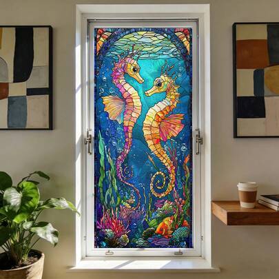 1/2 tấm phim dán cửa sổ mờ họa tiết động vật biển Dreamy, không keo dính, chống nắng, tạo sự riêng tư, thích hợp để trang trí phòng tắm, ban công và phòng khách, một món quà mùa hè hoàn hảo.