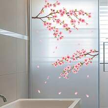 1pc Cherry Blossom Window Clings, Removable Static Sakura Flower Window Stickers, Spring Pink Floral Decals For Glass Door Home Living Room Balcony Bathroom Decor - Cherry Blossom Window Stickers - View 3