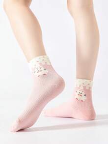 5 Pairs Summer Kids Mesh Socks, Pink Cartoon Animal Pattern Girls Mid-Calf Socks - Multicolor - View 6