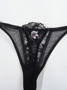 3件套女士性感网纱透视吊带背心套装 - 黑色 - 查看 8