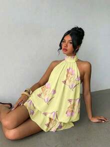 MEXAloruh Vestido mini elegante de mujer con cuello halter y lazo en color amarilloMEX KMN1 - Multicolor 2 - Ver 5