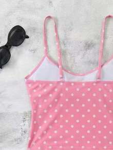 新款春夏法式复古粉白波点独特性感休闲优雅露背系带束腰显瘦沙滩度假派对泳装套装 - 彩色 - 查看 5