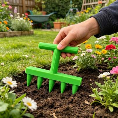 1 Dụng Cụ Gieo Hạt Làm Vườn - Màu Xanh/Vàng Tùy Chọn - Tay Cầm Hình Chữ T với 5 Mũi Nhọn, Dụng Cụ Gieo Hạt Cầm Tay Dùng Để Trồng Cây Trong Vườn Và Trên Đất, Dụng Cụ Gieo Hạt Rau và Hoa Tự Làm