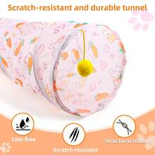 1Pc Cute Carrot Rabbit Print Collapsible Cat Tunnel Interactive Play Tube With Peek Holes And Hanging Ball Foldable Pet Hideaway For Cats Rabbits And Small Pets - Multicolor - View 6