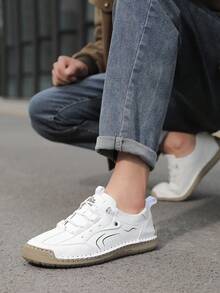 1 đôi giày thể thao nữ kiểu Anh thủ công, chất liệu da PU, kiểu dáng casual, họa tiết da báo, đế cao su bền chắc, thoải mái cho tập luyện thể dục ngoài trời, chống trượt, phù hợp mọi mùa. - trắng - Xem 8