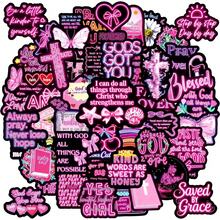 50pcs Neon Pink Christian Aesthetic Stickers, Motivational Bible Verse Faith Decals For Laptop, Water Bottle & Planner - Multicolor - View 1