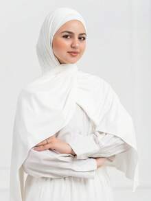 2pcs Muslim Hijab Set:1pc Jersey Hijab And 1pc Undercap Package, Perfectly Color-Coordinated, Soft And Comfortable Fabric, Suitable For All Seasons And Various Occasions. - White - View 3