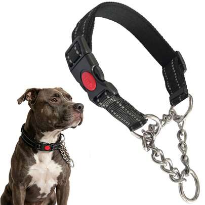 马丁格尔犬项圈，配有不锈钢链和反光尼龙绳，可调节防拉扯训练项圈，适用于小型、中型和大型犬。
