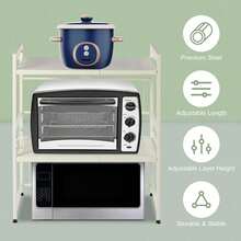 3-Tier Adjustable Microwave Oven Rack With Hooks, Non-Slip Feet, And High Load Capacity - White - View 4