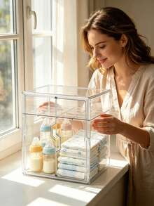 Estantería de gran capacidad para almacenar biberones y pañales con puertas y estantes dobles, adecuada para guardar diversos artículos de bebé en la sala de estar, dormitorio, etc. - Blanco - Ver 6