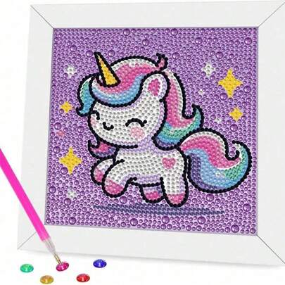 1pc Cute Cartoon Unicorn 5D DIY Diamond Painting Kit, Creative Handcraft Art Decor With Colorful Unicorn Design, Sparkling Diamond Handmade Craft, Perfect For Bedroom, Living Room Or Office Wall Decoration, Ideal Birthday Gift, Holiday Present, Party Decoration Or Surprise Gift, Easy To Create, Great For Friends And Family.