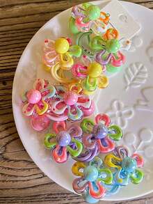 5pcs/Set Cartoon Color Block Floral Headbands, Elastic Hair Ties With Faux Pearl, Cute Candy Color Hair Bands, High Elastic Ponytail Holders, Hair Accessories, Random Colors, Hair Clips, Hair Ties, Headbands, Hair Scrunchies - Multicolor - View 4