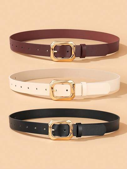 Bộ 3 chiếc thắt lưng giả da thời trang nữ, khóa kim loại - Thắt lưng thiết kế sành điệu, phụ kiện thường ngày | Thắt lưng thời trang | Chế tác tinh xảo, phù hợp cho mùa hè, đi học, công sở, quà tặng cho bạn gái, vợ, mẹ, phụ nữ, mặc hàng ngày, thanh thiếu niên, hoạt động ngoài trời