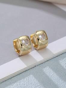 一对精致闪亮白色立方氧化锆心形耳环，女士波西米亚风配饰，派对礼物 - 耳環 - 查看 9