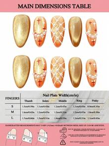 LIVENTO 10pcs Acrylic Handmade Press On Nails With Almond Shape, Featuring Champagne Cat Eye Effect And Delicate Pearl Accents. Handmade Press On Nails Perfect For Ladies Who Love Hand Painted Nails With Elegant Style. - 香檳色 - 查看 4