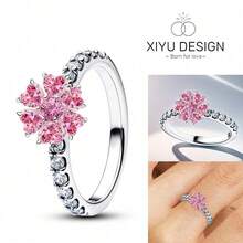 Nhẫn nữ màu hồng hình hoa sáu cánh lấp lánh, nhẫn cưới, nhẫn đính hôn, quà tặng kỷ niệm. - XR224 - Xem 7