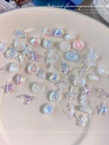 40Pcs Assorted Color Ocean Nail Parts, Resin Conch Coconut Tree Kawaii Deco - Multicolor - View 9