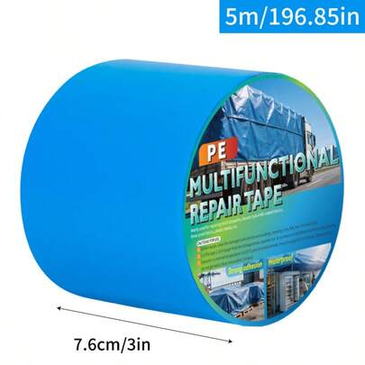 1 Rolle 5m x 7,6cm kristallblaues wasserdichtes Reparaturband, schwere Ausführung, PE-Kleber, flexibel, transparent, Abdichtung, Reparatur für LKW-Plane, Anhänger, wetterfest, reißfest, dehnbar, langanhaltend, Industriereparaturband, klares blaues Planen-Reparaturset für Fracht, Wohnmobil-Abdeckung, Markise, Zelt, Leckage-Reparatur, Alternative zu Duct Tape, Flex Tape, Notfall-Outdoor-Transport-Camping-Reparaturband