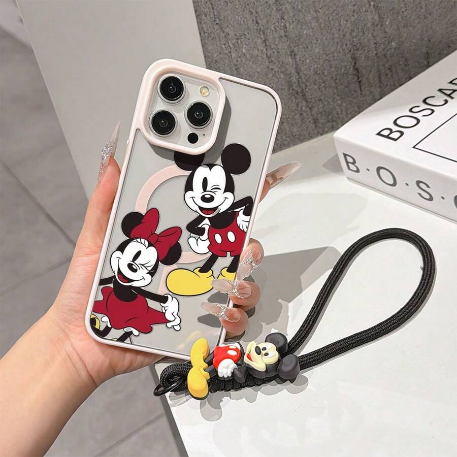 This Disney Mickey Mouse Pattern Lanyard Phone Case Features A Strong Magnetic Closure And Full Coverage Of Acrylic And TPU Material. It's Shockproof, Lightweight, And Suitable For IPhone17/16/11/13/15/15 Plus/15 Pro/15 Pro Max/12/14 Pro Max/11 Pro Max/12 Pro/12 Pro Max/13. It's A Popular Birthday Gift, Business Gift, Durable, Stain-Resistant, And Fingerprint-Resistant New Phone Case For Men And Women. It Also Includes A Mickey Mouse Phone Case And Mickey Mouse Doll Bracelet. Compatible With SamsungGalaxy S20, S21, S22, S23, And S24 Series. It's The Perfect Gift For Friends And Family. This Stylish Phone Case Is Fun, Lightweight, And Durable. IPhone17 Pro Max Phone Case, Minnie Phone Case. - Hồng - Xem 1