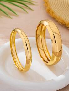 2pcs Minimalist Glossy Gold-Plated Metal Bangle Bracelets For Women - Yellow Gold - View 5