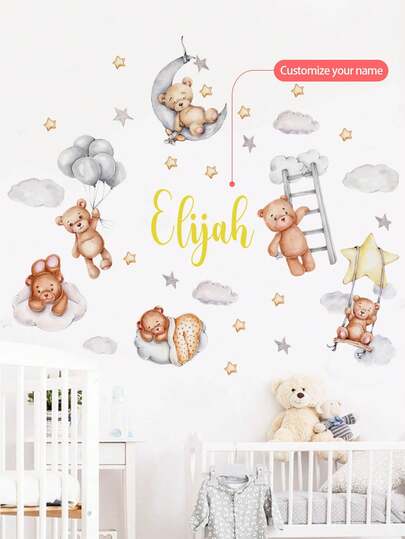 1PC Custom Name Bear, Princess & Ballerina Bunny Wall Stickers, Peel And Stick Wallpaper, Wall Paper Peel And Stick, Wall Paper, Baby Nursery, Nursery Decor, Baby Room Decor, Room Decor For Girls, Pink Room Decor, Cute Room Decor, Girl Room Decor, Baby Girl Room Decor, Baby Girl Stuff, Girls Room, Girls Bedroom Stuff