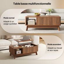Coffee Table With Lifting Function, Wavy Design, Open Side Storage, Made Of Medium-Density Fiberboard, Modern Style. - Walnut Color - View 8