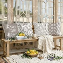 4 件装波西米亚几何花卉印花抱枕套【不含枕芯】，尺寸：17.7*17.7 英寸（45*45 厘米）/19.69*19.69 英寸（50*50 厘米）/15.75*15.75 英寸（40*40 厘米），【单面印花】，涤纶材质，“家，甜蜜的家”字母沙发靠垫套，家居装饰，卧室装饰，适用于沙发、客厅、卧室、汽车、办公室、酒店、Airbnb 等场所，是馈赠亲朋好友的完美礼物。 - 彩色 - 查看 11