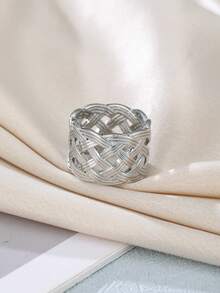 1件简约条纹编织图案造型个性化百搭轻奢戒指女士派对礼物配饰 - 戒指 - 查看 5