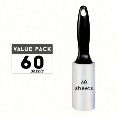 60/300 Lint Roller Super Plush, For Removing Pet Hair From Clothes, Carpets, Sofa Covers | Perfect Home Fuzz Remover Tool With Handle And Refill Roll, Manual Operation, Plastic Handle